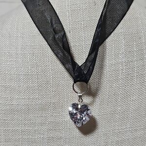 Elegant Black Ribbon Necklace with Crystal Heart Pendant